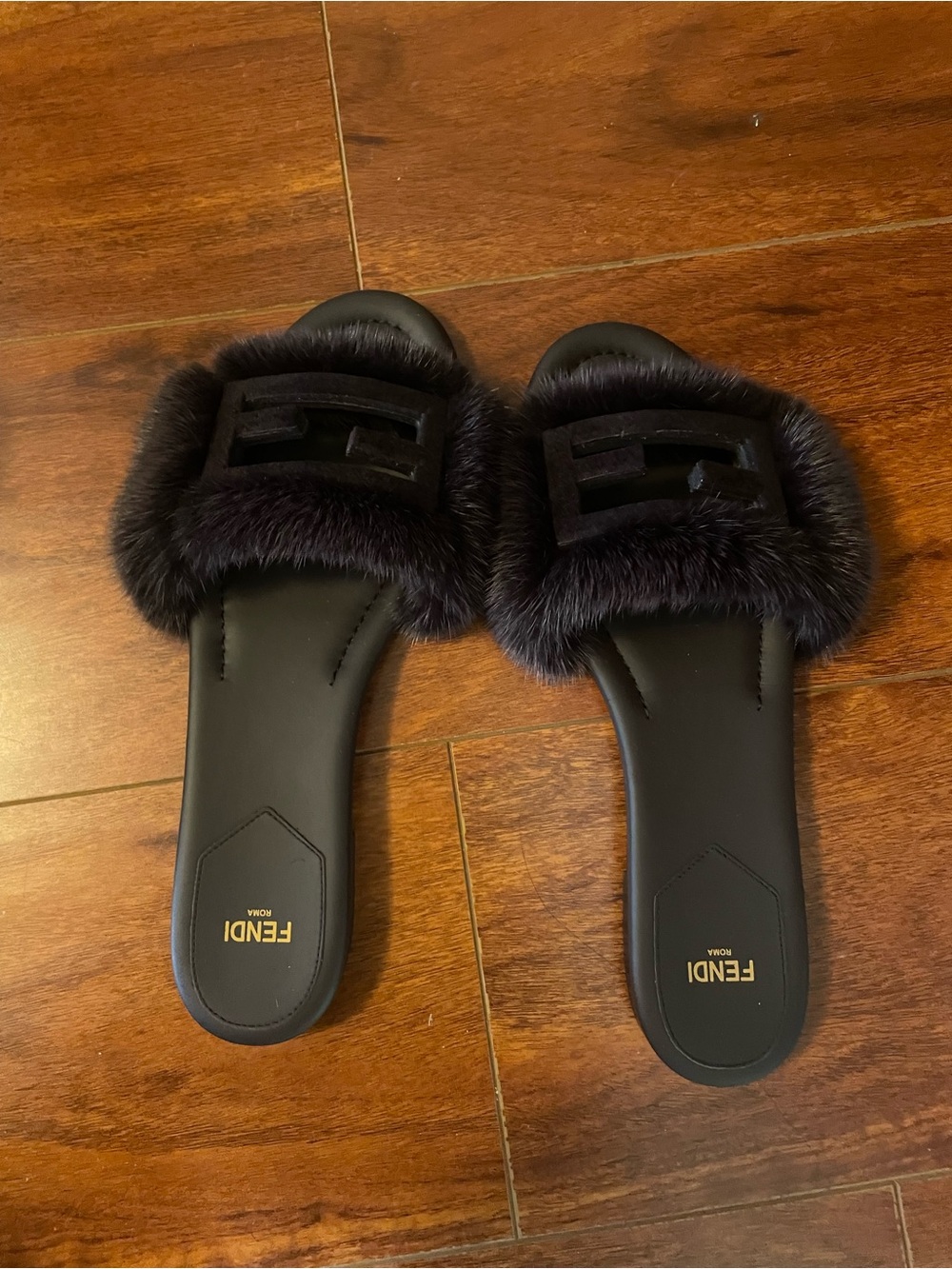 Fendi Fur-Trim Slide Sandals